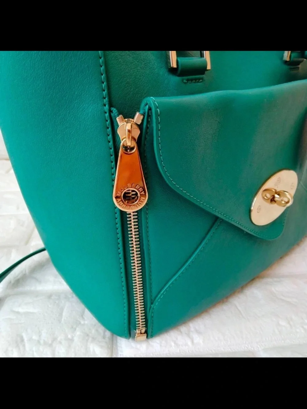 Mulberry Teal Leather Satchel with Gold Hardware